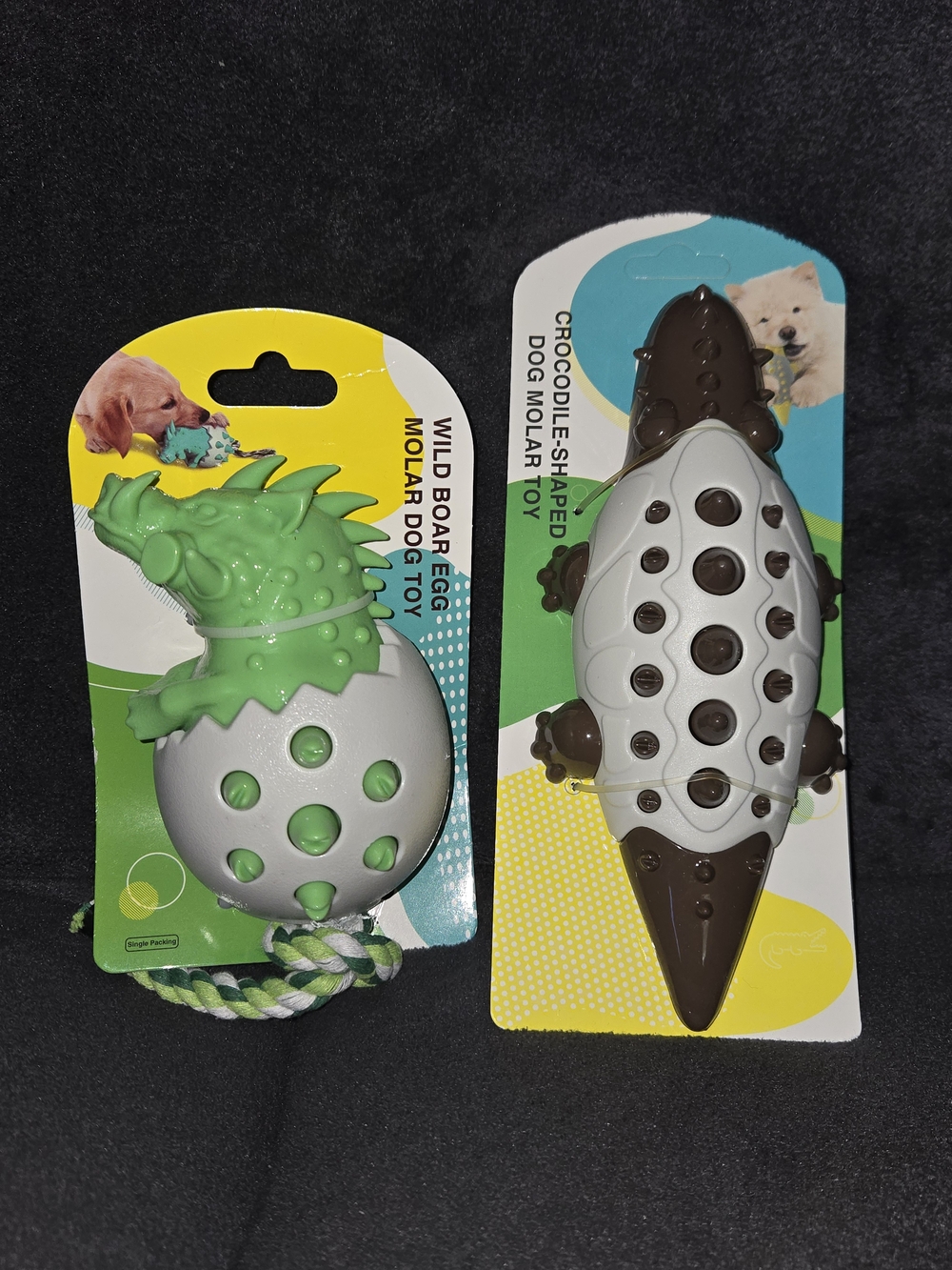 Green Wild Boar Dog Molar Egg & Brown Crocodile Chew Toys 2 Pack